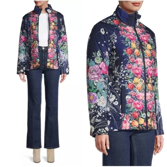 Johnny Was Neutra Reversible Floral Parka Puffer Jacket - Picture 2 of 11
